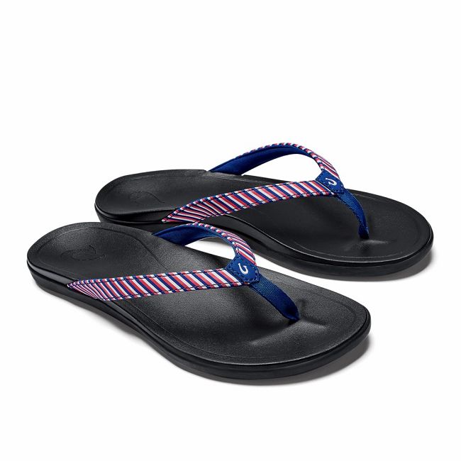 Olukai Women's Hoopio Flip Flop - Red / Stripe US912-834